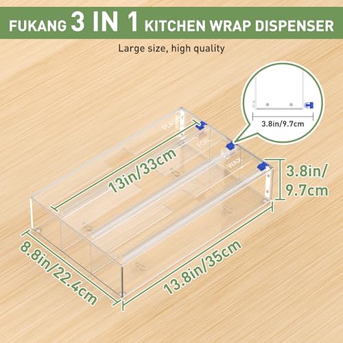 3-in-1 Acrylic Foil & Plastic Wrap Organizer with Cutter - Wall Mount or Drawer