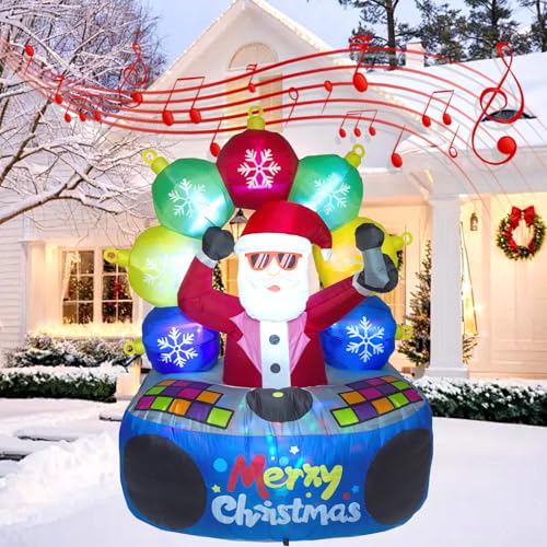 6 ft Christmas Inflatable DJ Santa with Rotating LED Lights - Outdoor Yard Decoration