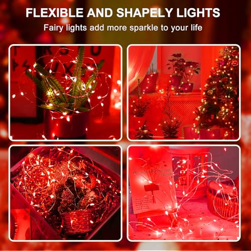 Aogist 50 Pack Red Fairy Lights 7ft Waterproof String Lights with 20 LEDs
