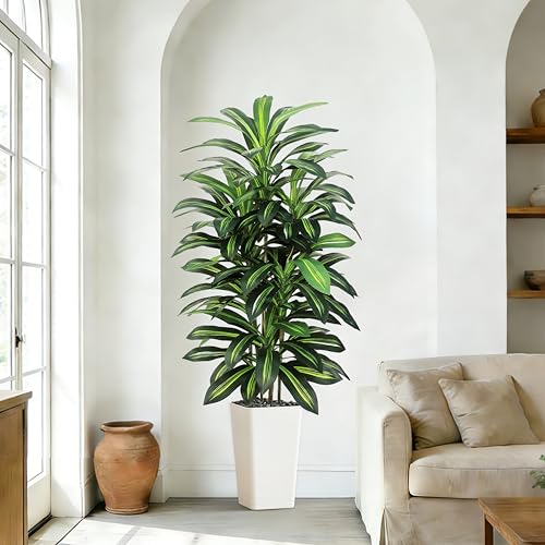White 5FT Artificial Dracaena Tree Indoor Outdoor Faux Plant with Planter