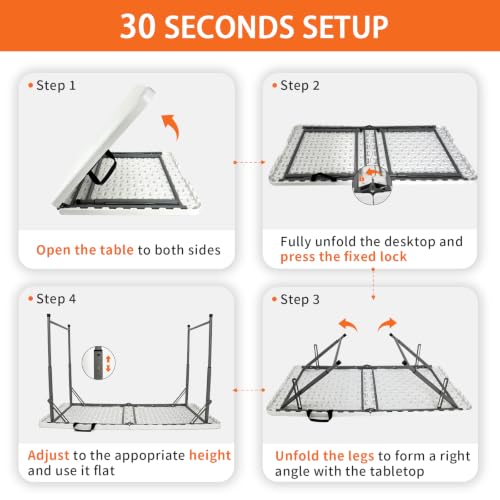 White 4ft Heavy Duty Folding Table - Adjustable Height Portable Plastic Indoor Outdoor