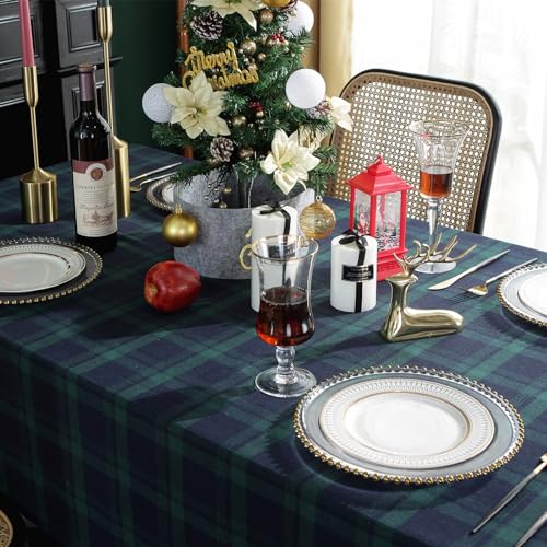 Blue & Green Rectangular Fabric Tablecloth 55x102in British Style Holiday Cover
