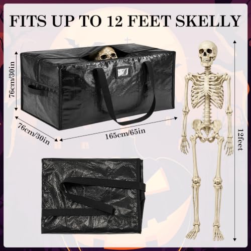Black 12ft Skeleton Storage Bag - Heavy Duty PE Woven Fabric, Portable Holiday Decor Organizer