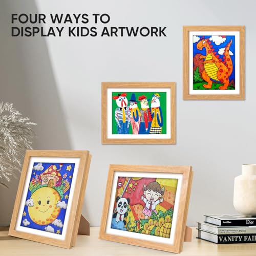 Wood Kids Artwork Frame 3-Pack - Changeable Front Opening Holds 150 Artworks 10x12.5 Inches