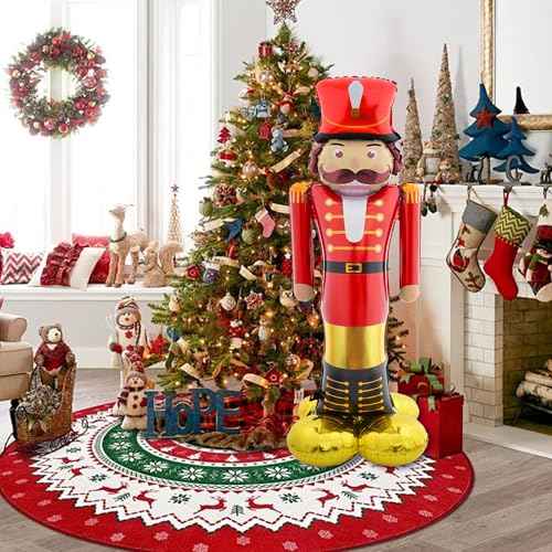 Christmas Balloons Party Decorations Indoor, 65 Inches Tall Nutcracker Foil Balloon for Christmas Decor, Life-Sized Standing 3D Balloons