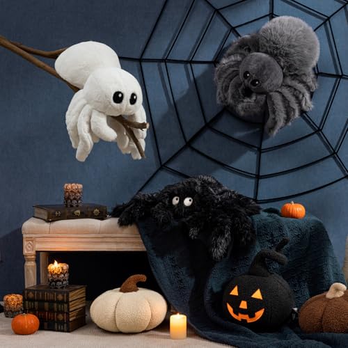 Grey Spider Shaped Throw Pillow - Faux Fur Halloween Decorative Cushion 22x16 in