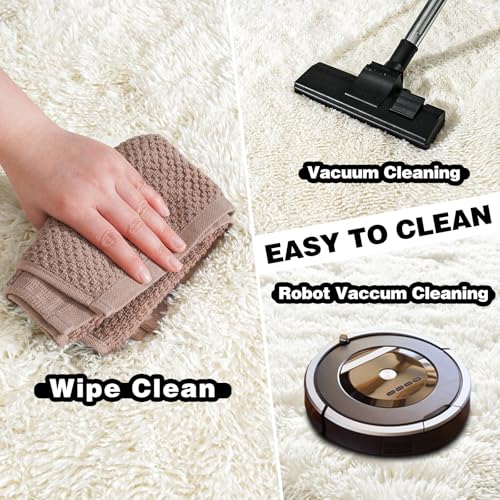 Awaytail Cream White 9x12 Area Rug - Super Fluffy Shag Carpet for Living Room & Bedroom
