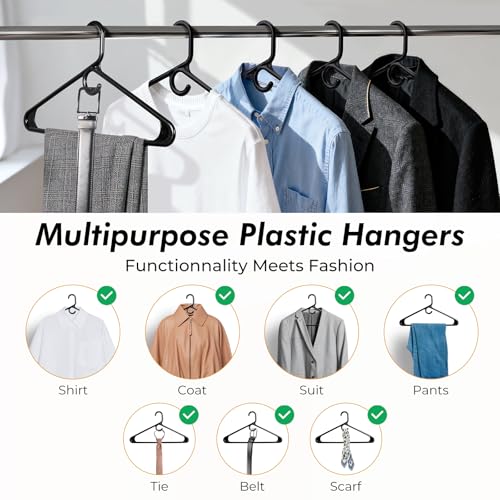 HOUSE DAY Heavy Duty Plastic Clothes Hangers Black 38 Pack - Thick Support