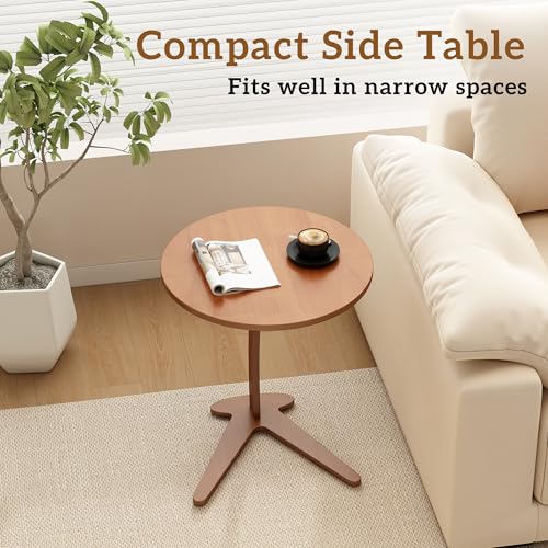 17-Inch Natural Wood C-Shaped Couch End Table - Slide Under Sofa, Rustic Finish