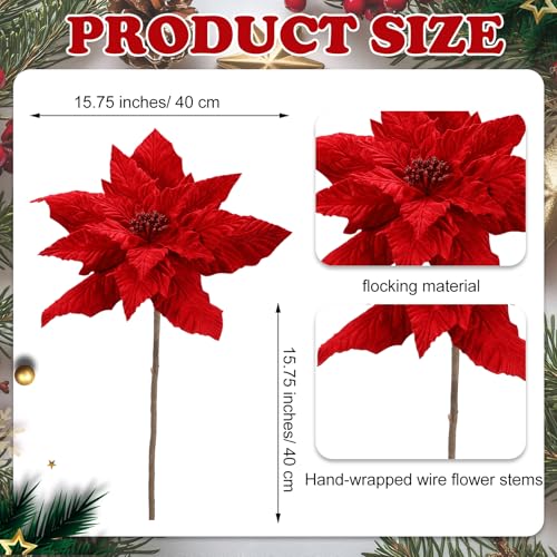 Suncalla 16-Inch Velvet Poinsettia Christmas Tree Topper - Classic Red