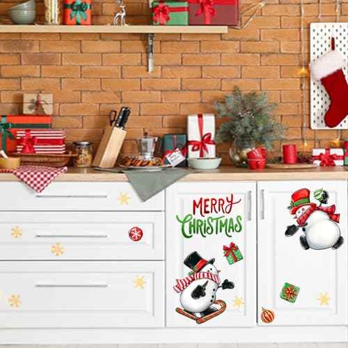 Mfault Merry Christmas Snowman Wall Decals Stickers, Xmas Tree Sleigh Peppermint Candy Decorations Bedroom Art, Snowflake New Year 2026 Party Home Kitchen Decor Winter Holiday Gift