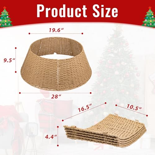 Bribay Natural Wicker Woven Christmas Tree Collar 28 Inch - 4 Pack