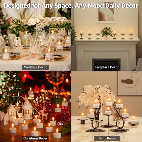 Rechargeable Flameless Tea Lights Candle Set with Charging Station & Remote - White 12Pcs