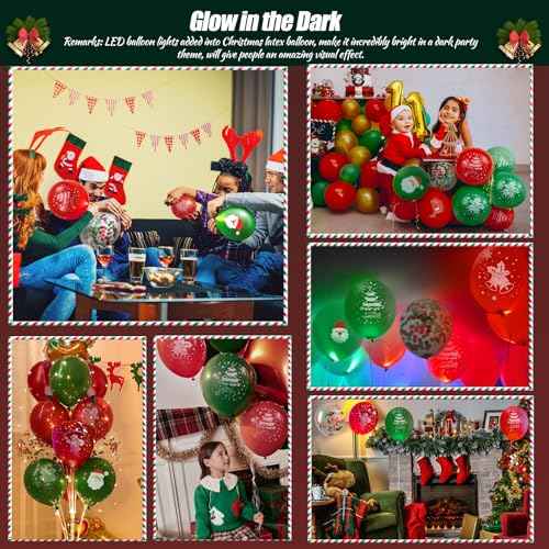 100 PCS Light Up Balloons Set, 50 PCS 12 Inch Ballons & 50 PCS Led Balloon Lights, Christmas Balloon Decorations, Glow in the Dark for Christmas Holiday Party Decoration