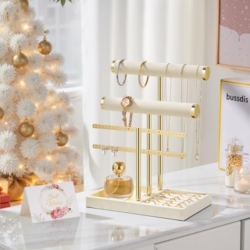 Beige Jewelry Organizer Stand for Necklaces, Bracelets, Earrings & Rings - Large, Bussdis