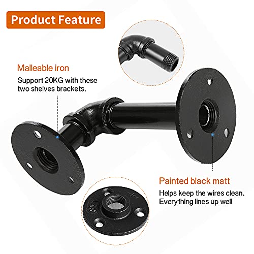 Industrial Pipe Shelf Brackets 6 Pack for 7-14 Inch Boards Heavy Duty Wall Shelves - Black Variation of 6 Pcs (for board depth 7-14 inches)