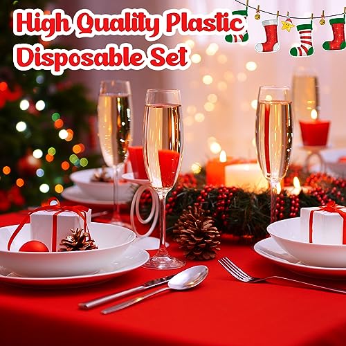 Patelai 36 Pcs Christmas Tablecloths 54 x 108 Inches Disposable Waterproof Rectangle 3-Color Set (Gold, Red, Dark Green)