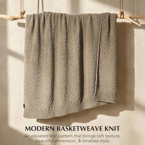 Chunky Chenille Knit Throw Blanket - Hearth Taupe, 50x60 Inches - Modern Basketweave Design