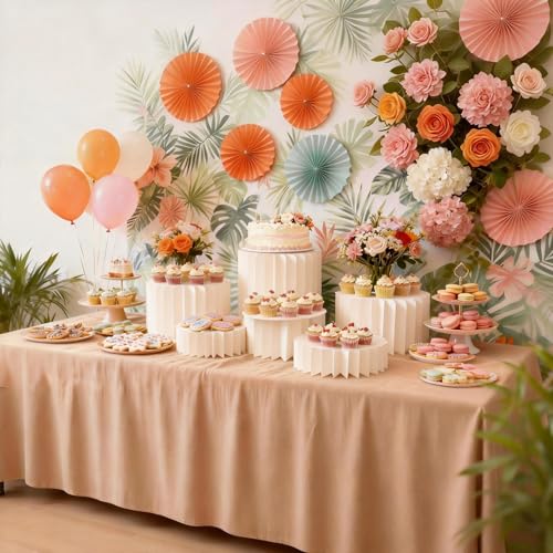 DaJi-U Round Buffet Risers Set of 3, Food & Dessert Display Stands, White, 4/8/12 Inch