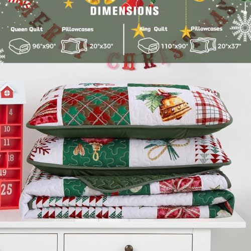 Mybedsoul Queen Christmas Quilt Set - Patchwork 3-Piece, Includes 2 Shams, Holiday Comforter