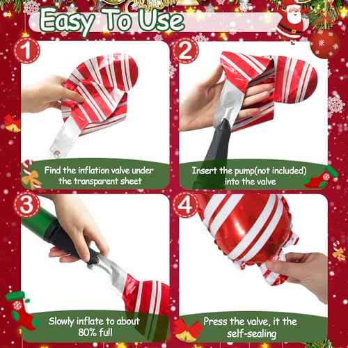 34Pcs Christmas Foil Balloons Set, Candy Cane Mylar Balloons for Xmas New Year Party Decorations