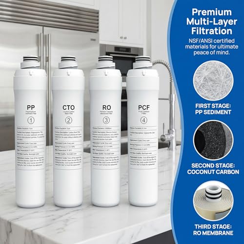 Valenthior 4-Pack Water Filter Set for Bluevua RO100 System - Includes PP, CTO, RO, PCF
