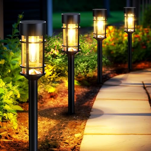 Black Solar Pathway Lights 8 Pack Outdoor Waterproof Garden Lighting with Warm White 3000K