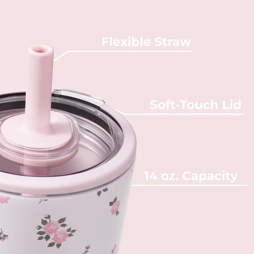 HydroJug Everyday Tumbler 14 oz – Ceramic-Lined Insulated Tumbler with Straw and Soft-Touch Lid, Cup Holder Friendly, Double-Wall Vacuum Insulation, Reusable Travel Cup – Wildrose