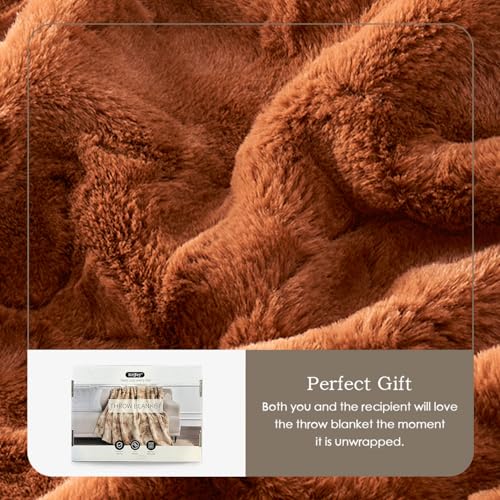 Krifey 60x80in Faux Fur Throw Blanket – Super Soft Plush Bed & Sofa Blanket, Camel
