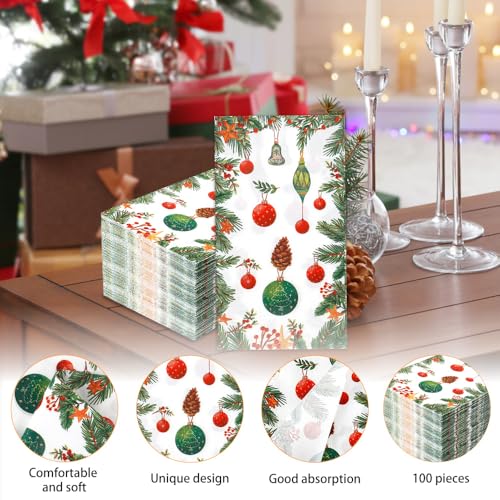100 Pcs Christmas Paper Napkins – 2-Ply Disposable Holiday Party Napkins