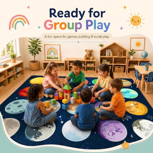 Kimicole 10x12 ft Classroom Rug with 30 Planet Spots for Preschool & Elementary