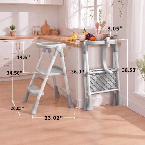 Foldable Toddler Standing Tower - Black Kitchen Step Stool for Kids 1.5-6 Years