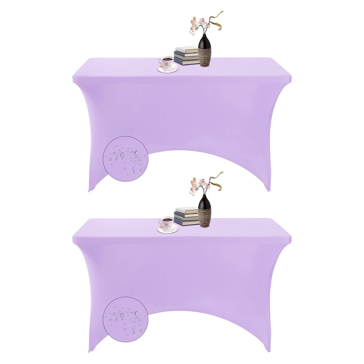 eccwai 2Pack Spandex Waterproof Table Covers 4ft，Spandex 4ft Waterproof Table Cover for Party,Wedding, Banquet, and Events(Lavender)