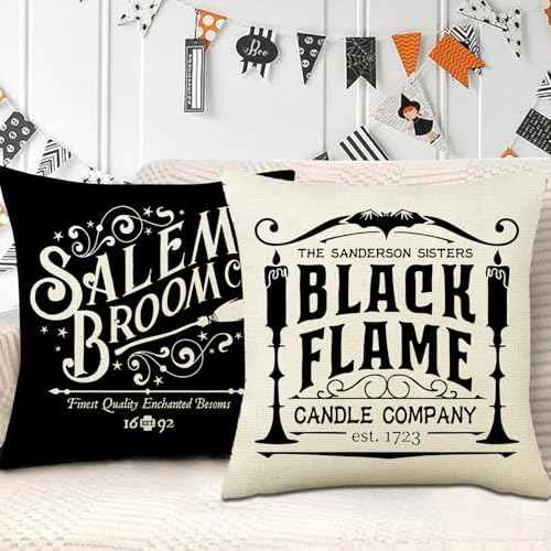 LEIOH Halloween Decorations Pillow Covers 18x18 Set of 4 Halloween Decor Hocus Pocus Farmhouse Saying Fall Decor Pillows for Home Sofa Couch