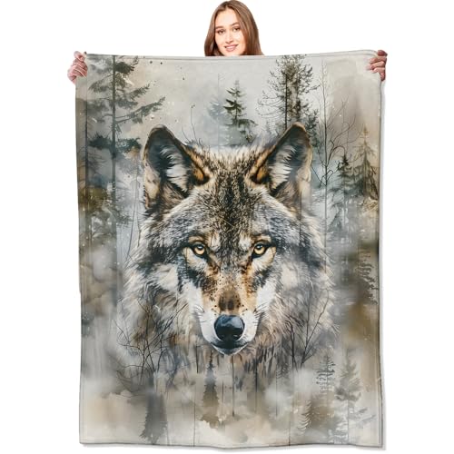 VODRM 60x80in Wolf Blanket - Cozy Fleece Throw for Kids & Wildlife Lovers