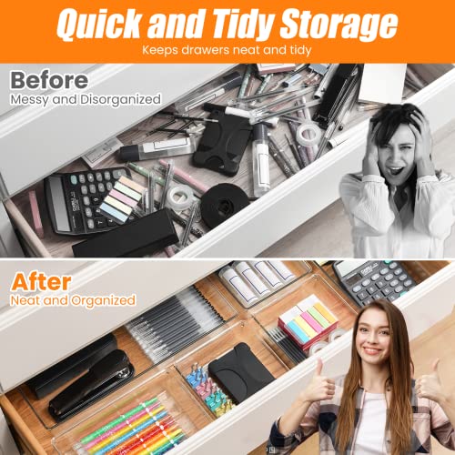 22 Pack Acrylic Drawer Organizer Bins Set - Non-Slip Storage Trays for Kitchen, Bathroom, Office & Cosmetics