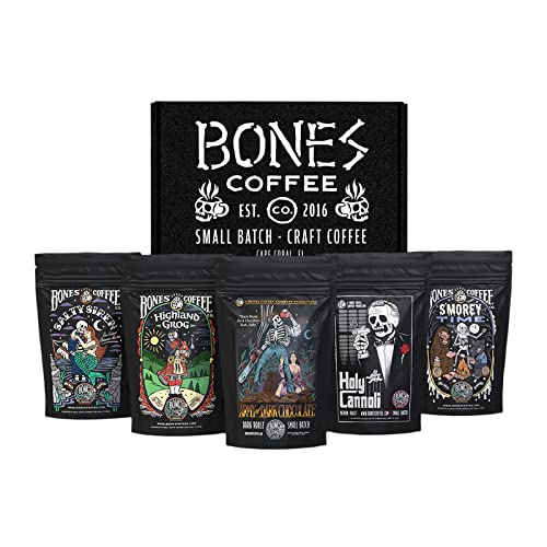 Flavored Coffee Sample Pack with 5 Ground Coffees - Army of the Dark Chocolate, Holy Cannoli, Smorey Time, Highland Grog, Salty Sire - Medium Roast, Low Acid Arabica Beans, 4 oz Each