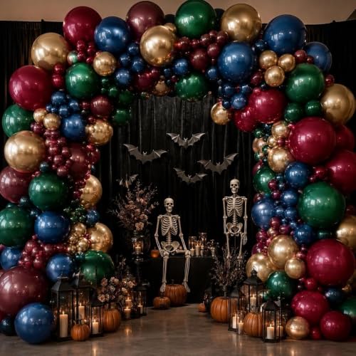 Aurovia Double Stuffed Dark Green, Red, Blue & Gold Balloon Arch Kit for Christmas, New Year & Parties (Variation: Red Blue Green Gold)