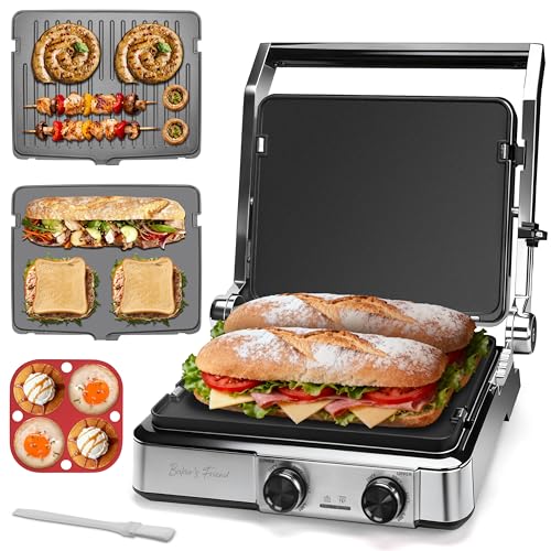 Sandwich Maker Reversible Grill Panini Press with Non-Stick Surfaces - Silver - 4 Slice
