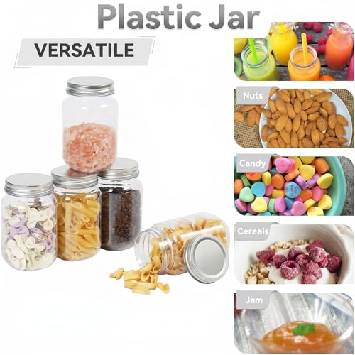 Silver 20 Pack 16 oz Plastic Mason Jars with Lids - Clear, Leakproof, Travel-Friendly