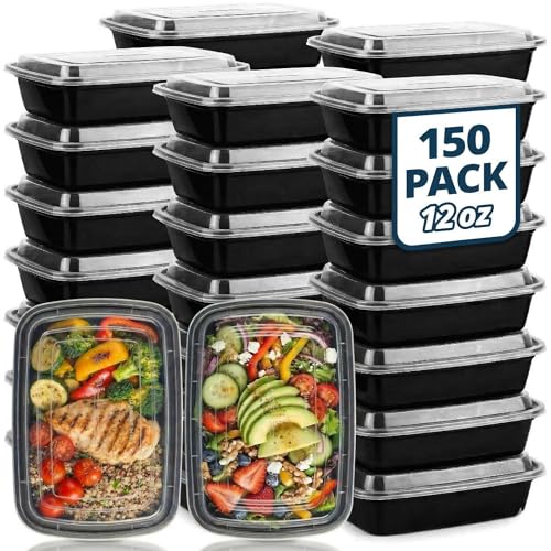 Tiya Meal Prep Containers with Lids - 150 Pack 12 oz BPA-Free Plastic