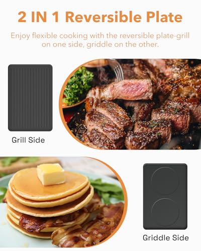 HBN Black 2-in-1 Raclette Table Grill & Electric Griddle 1300W