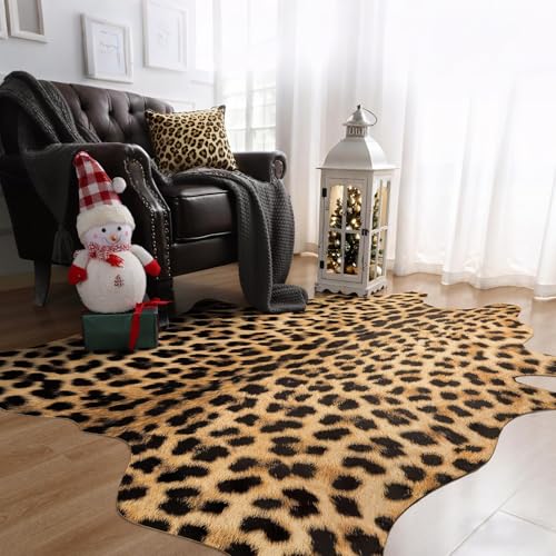 AROGAN Premium Leopard Print Rug, Faux Cheetah Rugs, Non-Slip 4.6 x