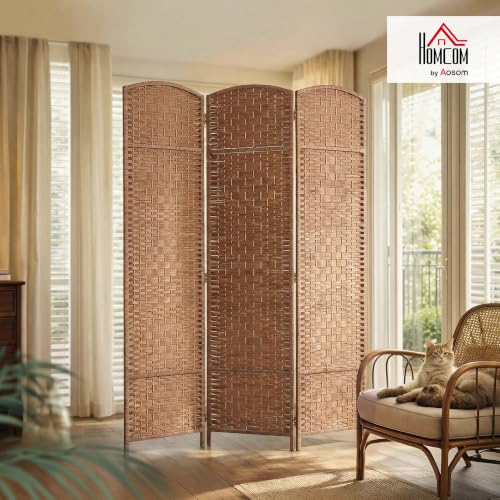 HOMCOM Natural Wood 3-Panel Room Divider Folding Privacy Screen, 6ft Tall