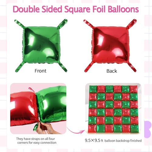 Red & Green Square Foil Balloons Kit for Christmas & Party Decor - 36pcs