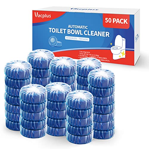 Vacplus Toilet Bowl Cleaner Tablets Fragrance Free 50 Pack - Long-Lasting Bathroom Cleaning