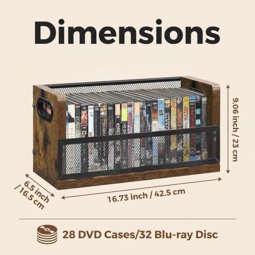 3 Pack DVD & Blu-ray Storage Racks - Wooden & Metal Media Organizer for 56 DVDs or 64 Blu-ray Cases