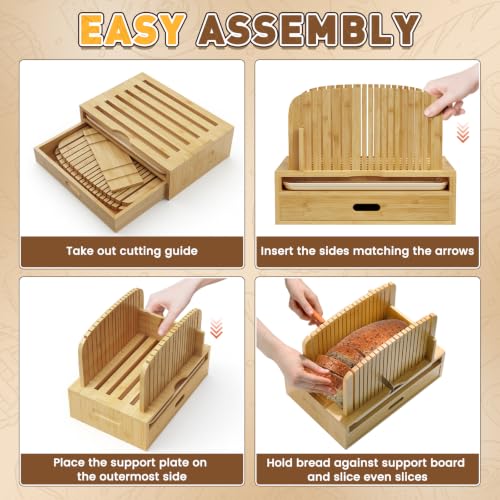 Bamboo Bread Slicer with Adjustable Width Guides - Compact Loaf Cutter for Perfect Home Baked Bread