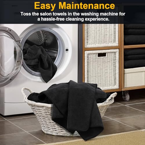 UNIMADE Black Microfiber Salon Towels 48 Pack, 16x29 Inches, Fast Drying & Soft Hair Towels for Salon, Spa, Gym & Home Use
