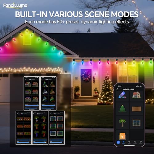 FANCILLUMA 132FT RGB Color Changing Smart C9 Christmas Lights Outdoor - Connectable, App & Remote Control